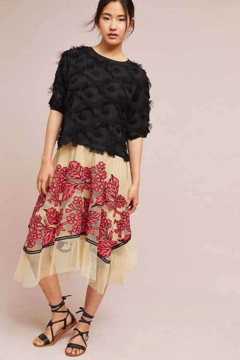 Dorset Skirt - Floral Netted Skirt - Red/Blue